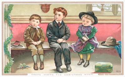Niños sentados en la iglesia, tarjeta de Navidad de English School