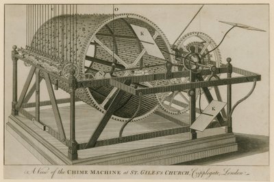Máquina de campanas en la Iglesia de San Gil, Cripplegate, Londres de English School