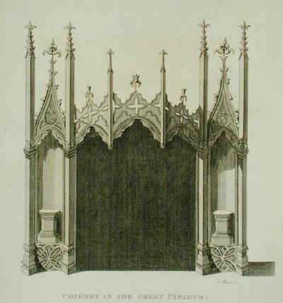 Chimenea en el gran salón de Strawberry Hill, grabado por T. Morris, de 