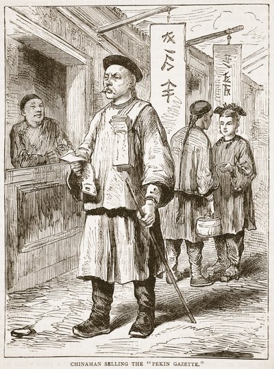 Chino vendiendo la Gaceta de Pekín, ilustración de Cassells Illustrated History of England de English School