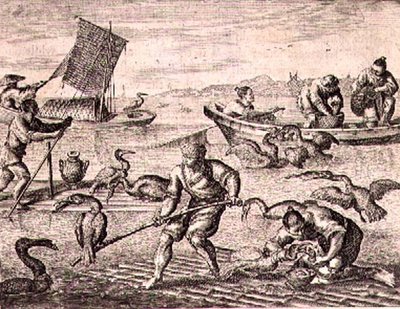 Pescadores chinos usando cormoranes para atrapar peces, ilustración de una descripción de embajadas a China de English School