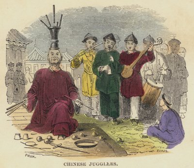 Malabaristas Chinos (grabado coloreado) de English School