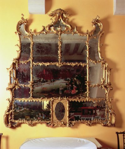 Espejo chino, dormitorio de York, Castillo de Arundel, tallado por J.A. Cuenot de English School