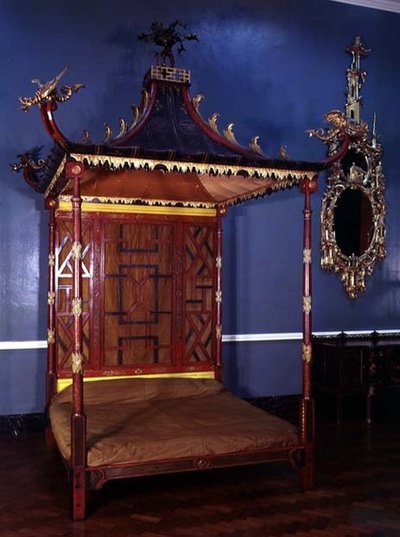 Cama estilo chino de Chippendale, de Badminton, Gloucestershire, 1750-54 de English School