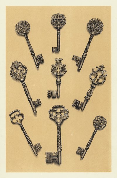 Llaves de acero cinceladas de los siglos XVI y XVII (cromolitografía) de English School
