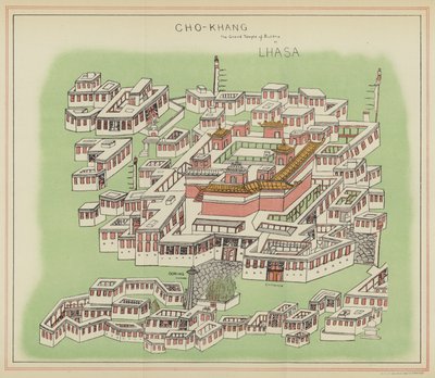 Cho-Khang, el Gran Templo de Buda en Lhasa (litografía en color) de English School
