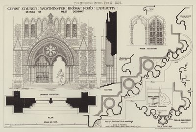 Iglesia de Cristo, Westminster Bridge Road, Lambeth (grabado) de English School