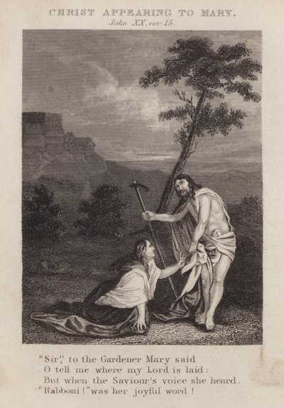 Cristo apareciendo a María, Juan XX, versículo 15 (grabado) de English School
