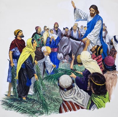 Cristo entrando en Jerusalén (gouache sobre papel) de English School