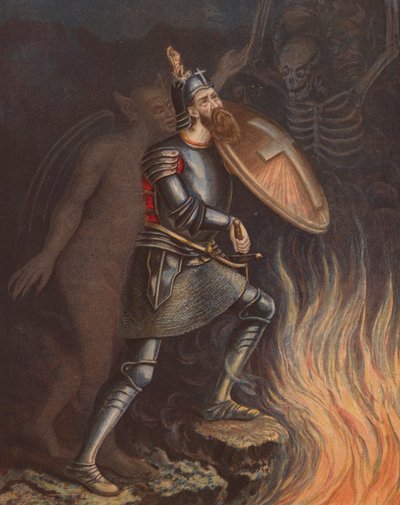 Cristiano en el valle de sombra de muerte (litografía en color) de English School