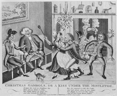 Juegos navideños, o un beso bajo el muérdago, 1794 (grabado) de English School