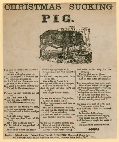 Cerdito de Navidad, verso fechado en 1863 de English School