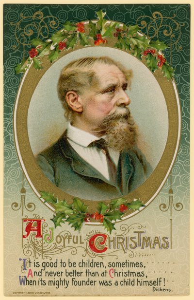 Tarjeta de Navidad, con Charles Dickens de English School