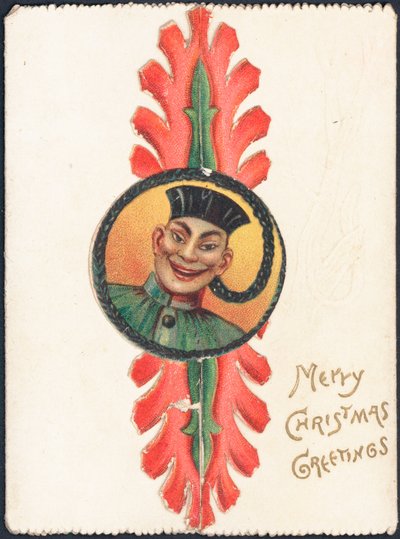 Tarjeta de Navidad con la imagen de un hombre oriental de English School