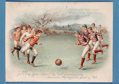 Postal navideña de un partido de fútbol, 1892 de English School