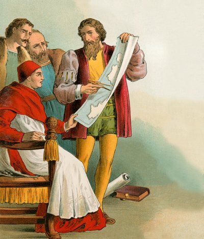 Cristóbal Colón mostrando sus planes a los portugueses que lo traicionaron de English School