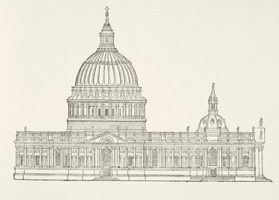 Primer diseño de Christopher Wren para la nueva Catedral de San Pablo después del Gran Incendio de Londres, de The National and Domestic History of England por William Hickman Smith Aubrey (1858-1916) publicado en Londres de English School