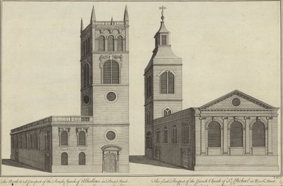 Iglesia de Allhallows en Bread Street e iglesia de San Miguel en Wood Street, Londres de English School