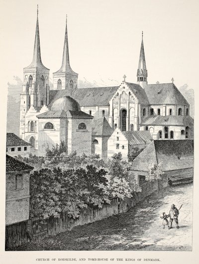 Iglesia de Roeskilde y Casa-Tumba de los Reyes de Dinamarca, de A Memorial of the Marriage of Edward VII and Alexandra of Denmark, pub. 1864 de English School