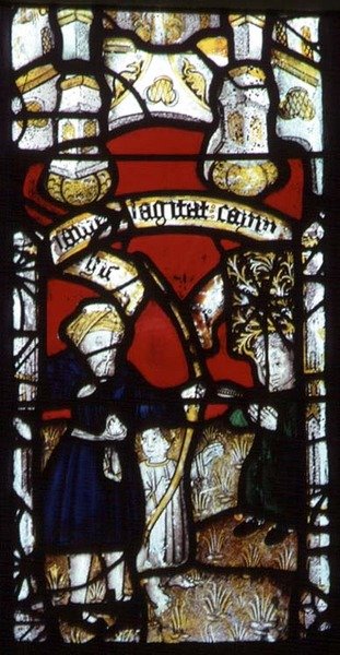 Ventana de iglesia que representa a Caín asesinado por Lamec de English School
