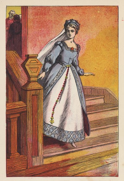 Cenicienta saliendo del baile (litografía en color) de English School