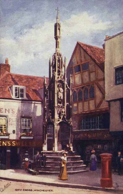 City Cross, Winchester (litografía en color) de English School