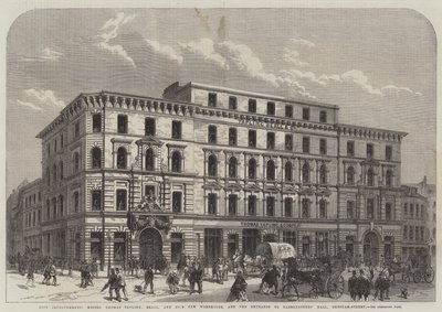 Mejoras en la ciudad, nuevo almacén de Messers Thomas Tapling, Beall y Compañía, y la entrada al Haberdashers
