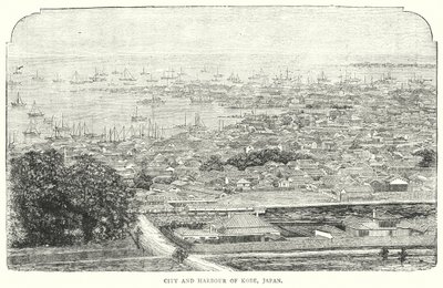 Ciudad y Puerto de Kobe, Japón (grabado) de English School