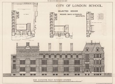 Escuela de la Ciudad de Londres; elevación lateral de English School