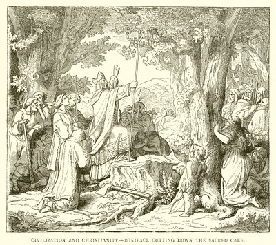 Civilización y cristianismo: Bonifacio talando los robles sagrados de English School