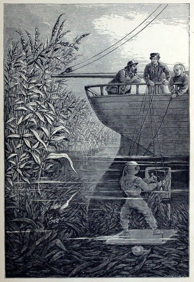 Despejando el tornillo, de Bajo las olas, o Buceando en aguas profundas, pub. 1887 de English School