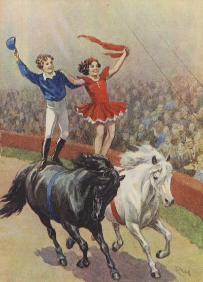 Niños listos, nacidos y criados en el circo (litografía en color) de English School