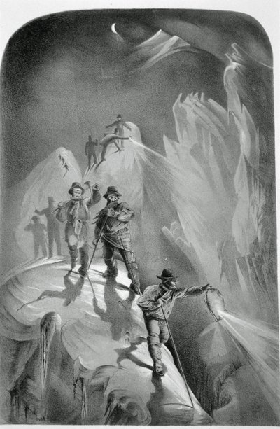 Escalada nocturna, de Ten Scenes in the Last Ascent of Mont Blanc Including Five Views from the Summit, por J.D.H. Browne, publicada en 1853 de English School