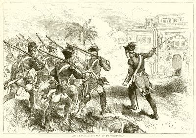 Clive liderando a sus hombres hacia Conjeveram (1751) de English School