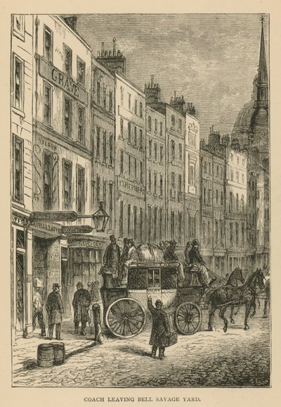 Carruaje saliendo de Bell Savage Yard, Londres de English School