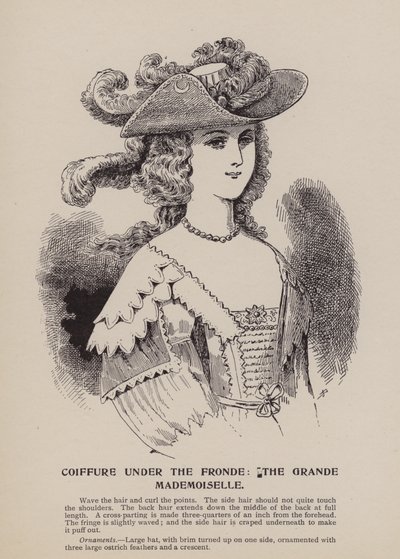 Coiffure bajo la Fronda, la Grande Mademoiselle (grabado) de English School
