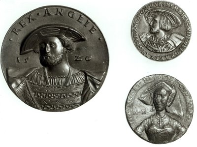 Monedas que representan a Enrique VIII y Ana Bolena (oro) de English School