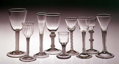 Colección de vasos con tallos de torsión opaca, 1760-75 de English School