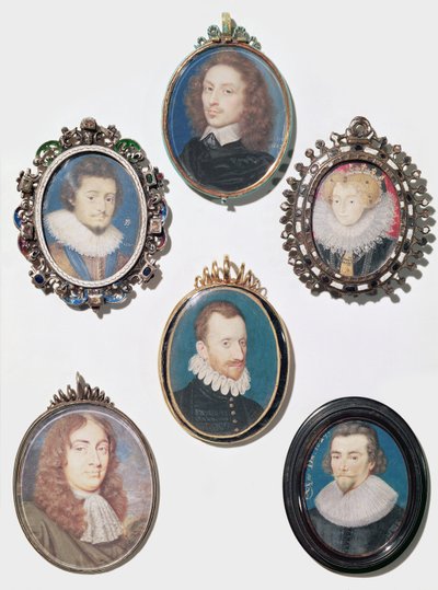 Colección de miniaturas, de izquierda a derecha, fila superior: Federico V (1596-1632) Elector Palatino, Rey de Bohemia de English School