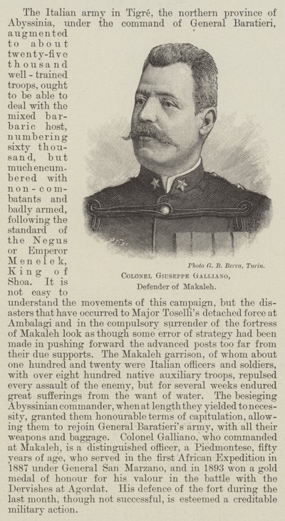 Coronel Giuseppe Galliano, defensor de Makaleh (grabado) de English School