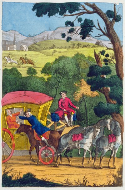 El coronel Jack robando a Mary Smith en Maidenhead Thicket, ilustración de Las vidas y aventuras de los más célebres bandoleros y ladrones de calles... publicado en 1822 de English School