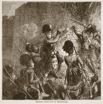 El Coronel Maitland en Bhurtpore, ilustración de Cassells Illustrated History of India de James Grant, pub. 1879 de English School