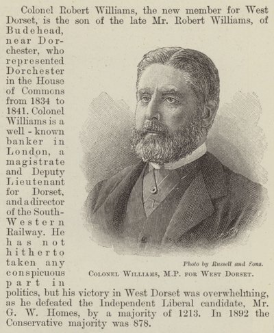 Coronel Williams, MP por West Dorset (grabado) de English School