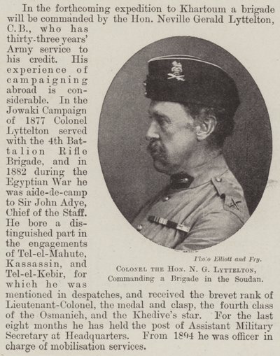 El Coronel el Honorable N G Lyttelton, al mando de una brigada en Sudán de English School
