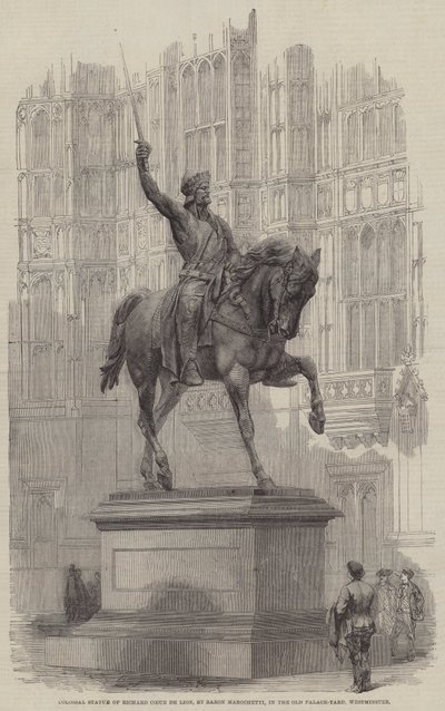 Estatua colosal de Ricardo Corazón de León, por el Barón Marochetti, en el Old Palace-Yard, Westminster (grabado) de English School