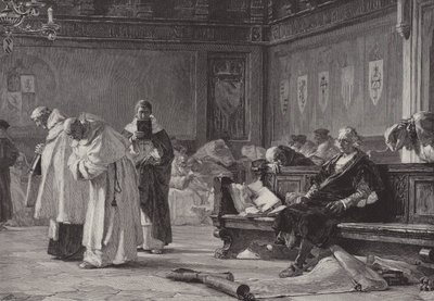 Colón ante el Consejo de Salamanca (grabado) de English School