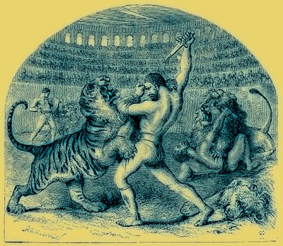 Combate de Gladiadores con Animales Salvajes, ilustración de The Illustrated History of the World, publicado c.1880 de English School