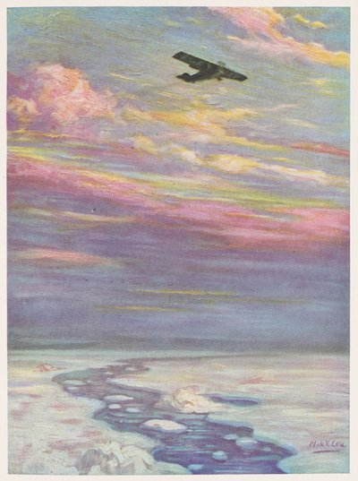 El comandante Richard E. Byrd sobrevolando el Polo Norte en su monoplano de English School