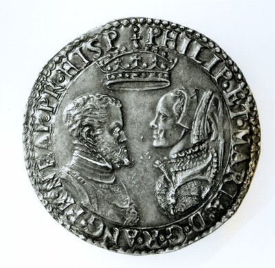 Chelín conmemorativo por el matrimonio de Felipe II de España (1527-98) y María I de Inglaterra (1516-58) 1554 (plata) de English School