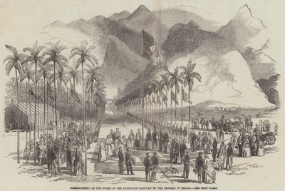 Inicio de las obras del Ferrocarril de Petropolis por el Emperador de Brasil (grabado) de English School
